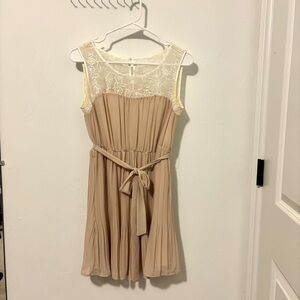 Elegant Tan Dress with Lace Detail